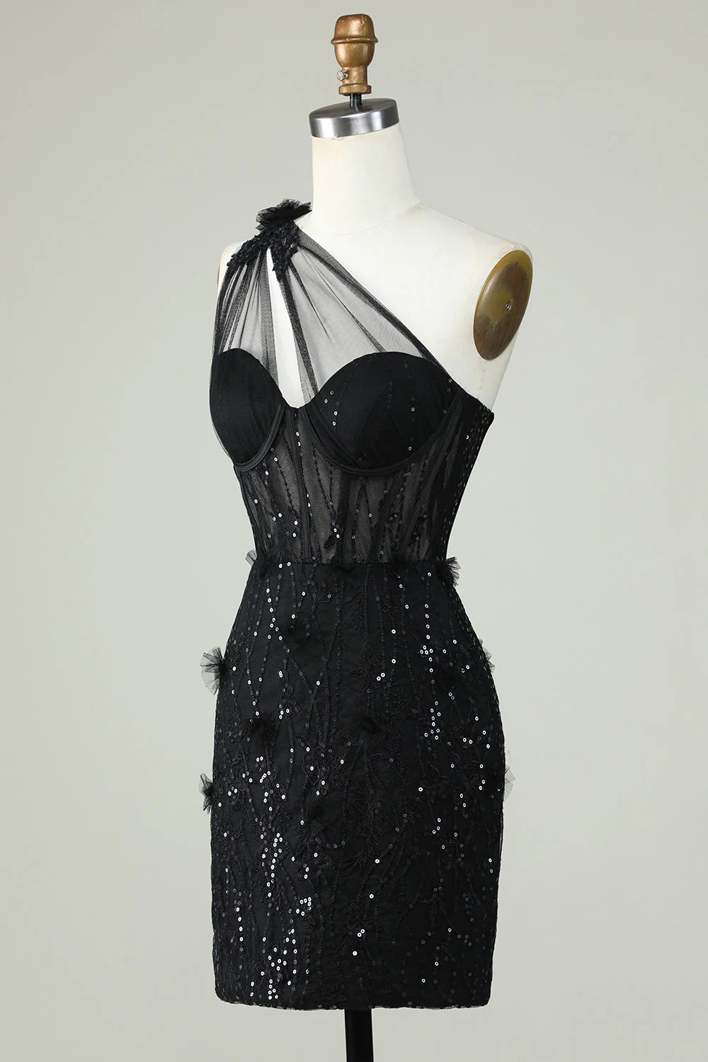 Sticker Tight One Shoulder Black Tight Bra Cocktail Dresses