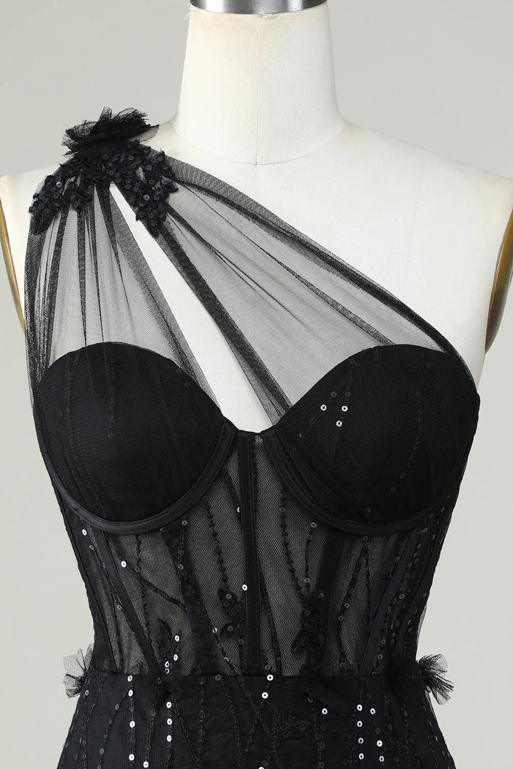 Sticker Tight One Shoulder Black Tight Bra Cocktail Dresses