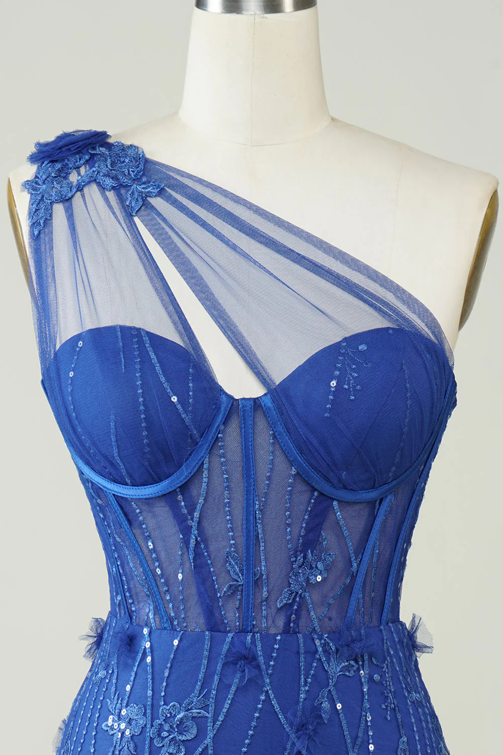 Unique Decal One Shoulder Treasure Blue Short Cocktail Dresses