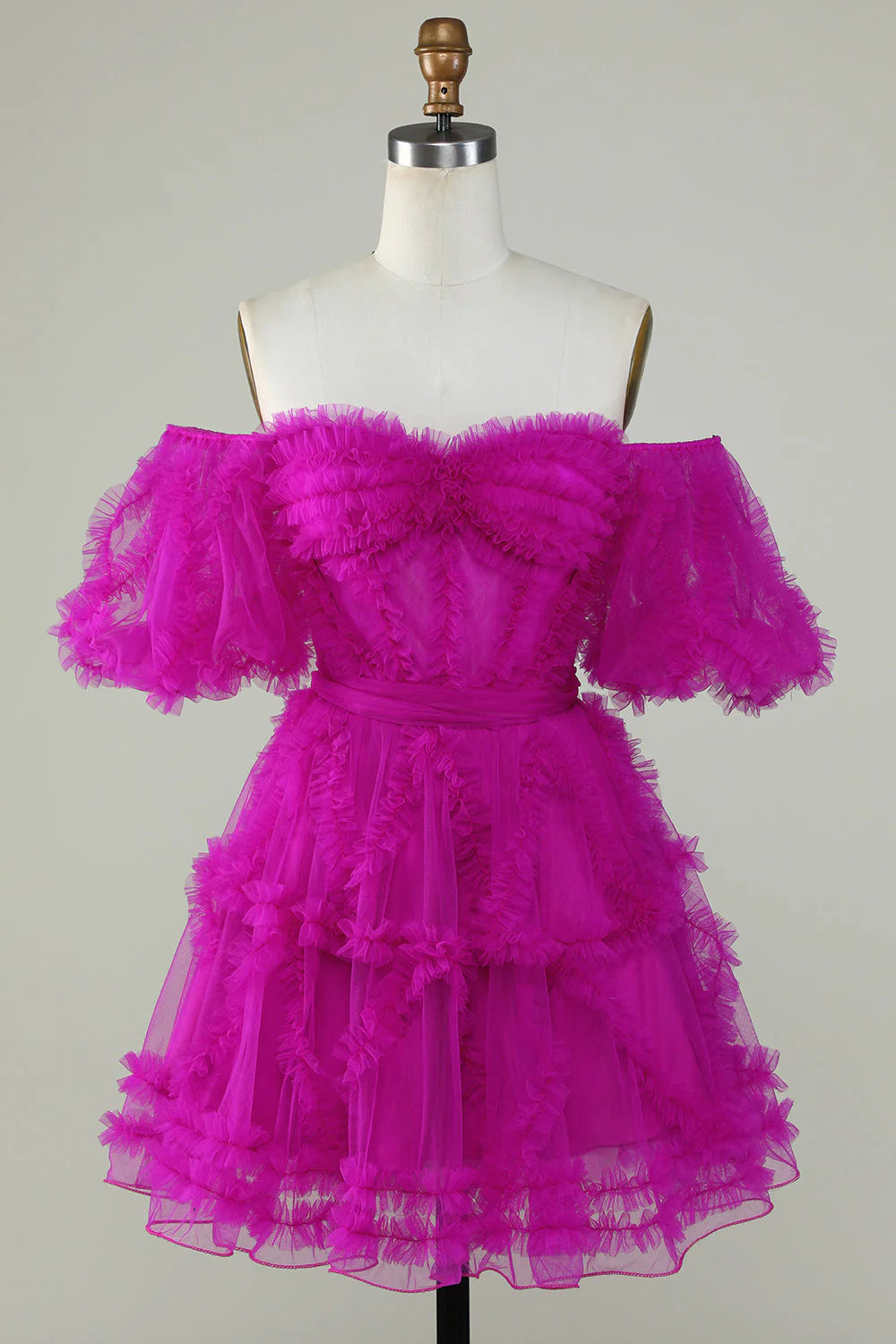 Fashionable A-shaped off shoulder purple sheer tight fitting corset Cocktail Dresses