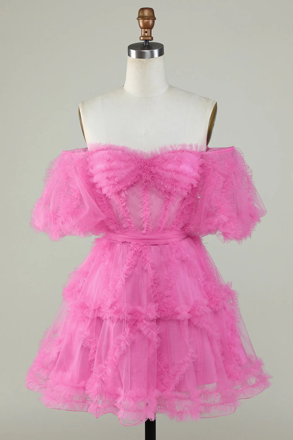 Fashionable A-shaped off shoulder purple sheer tight fitting corset Cocktail Dresses
