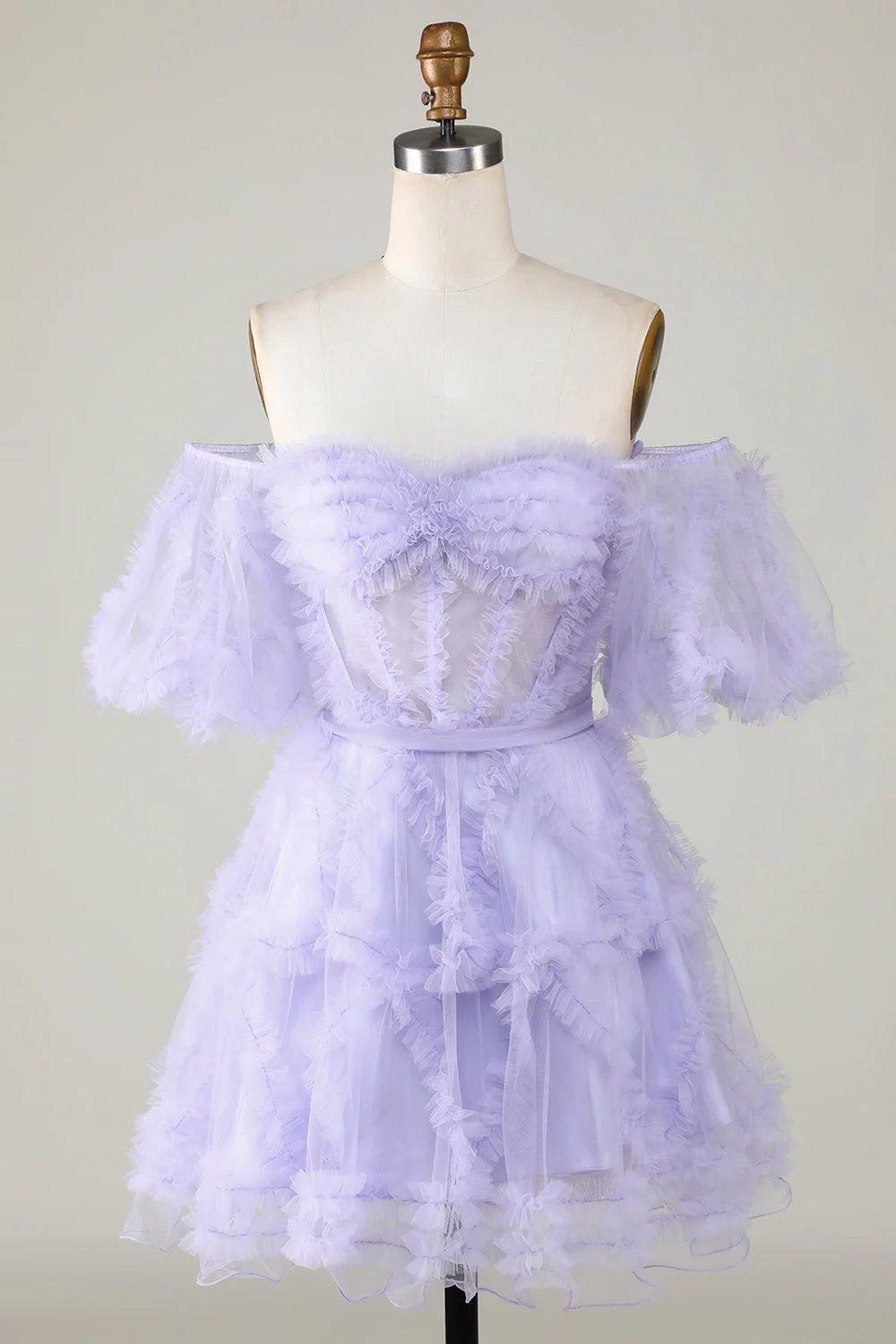 Fashionable A-shaped off shoulder purple sheer tight fitting corset Cocktail Dresses