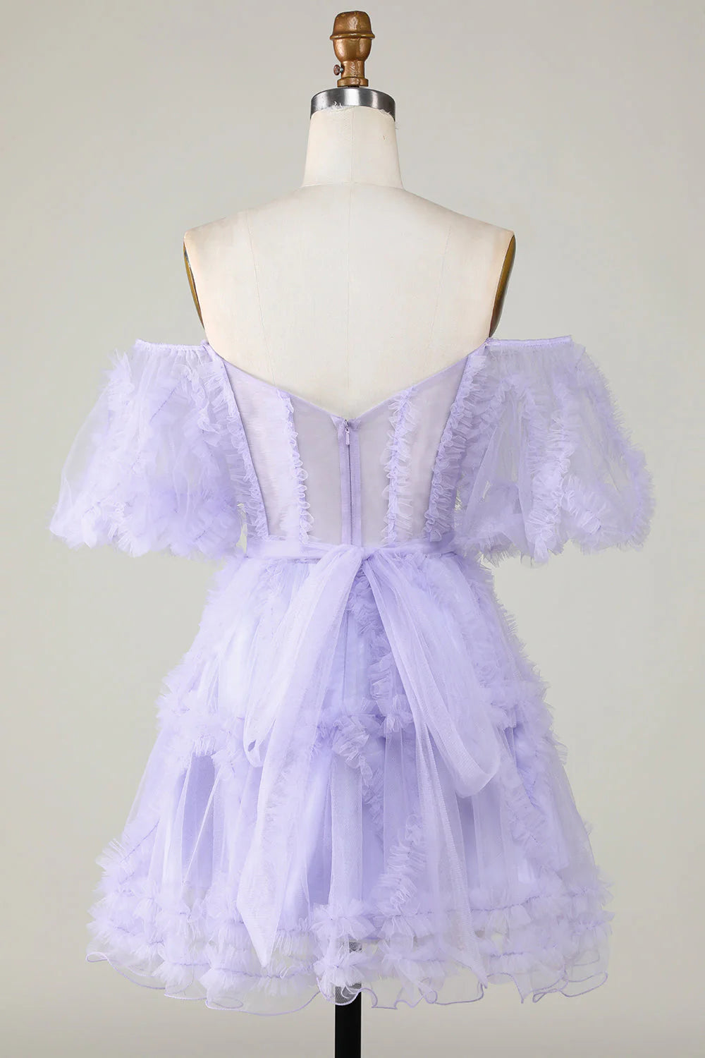 Fashionable A-shaped off shoulder purple sheer tight fitting corset Cocktail Dresses