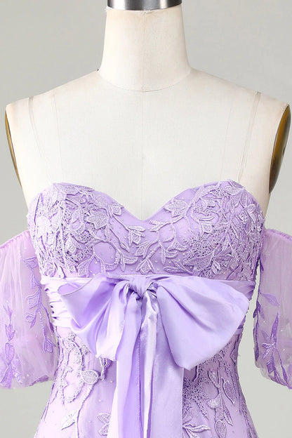Bodycon Sweetheart Purple Bow Cocktail Dresses