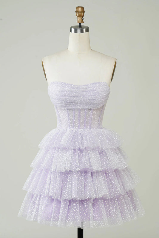 Sparkling purple tight fitting corset layered cute Cocktail Dresses