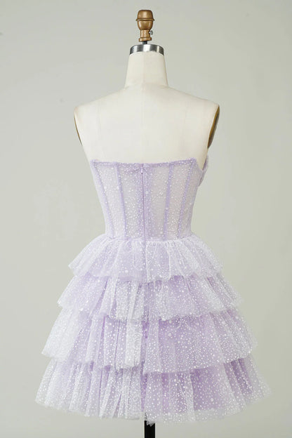 Sparkling purple tight fitting corset layered cute Cocktail Dresses