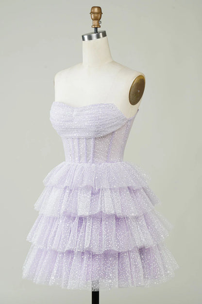 Sparkling purple tight fitting corset layered cute Cocktail Dresses