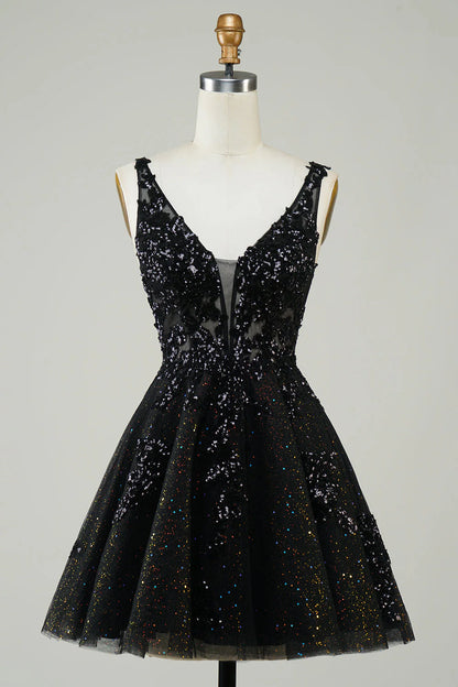 Purple red sequin V-neck backless short Cocktail Dresses