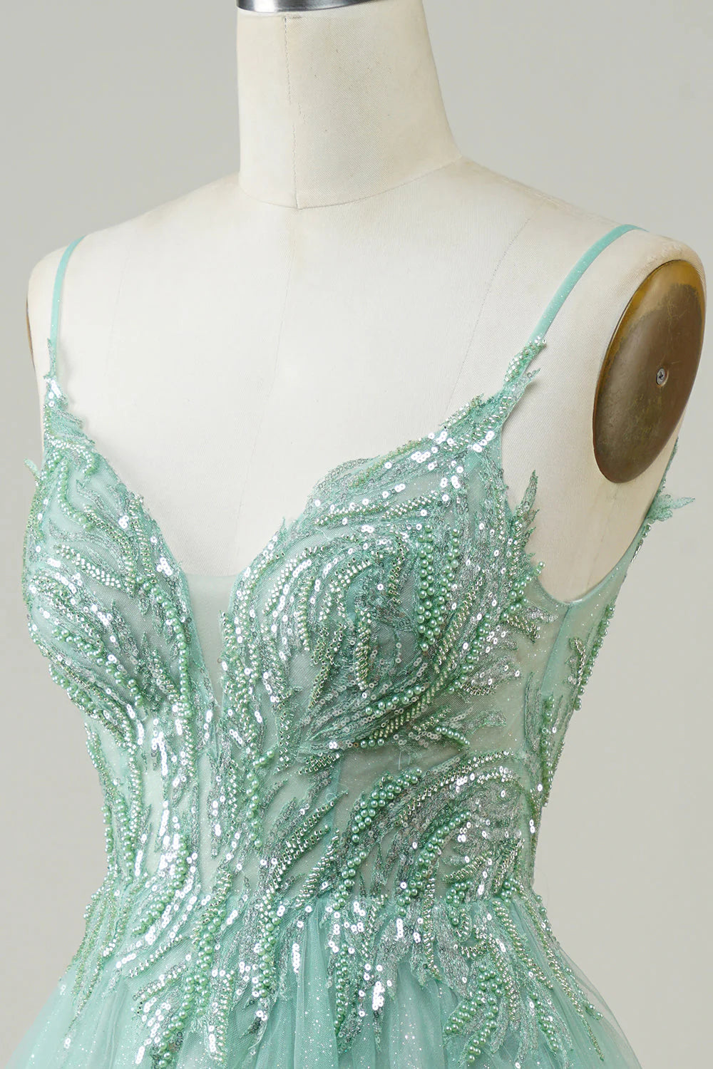 Green A-shaped cute beaded Cocktail Dresses