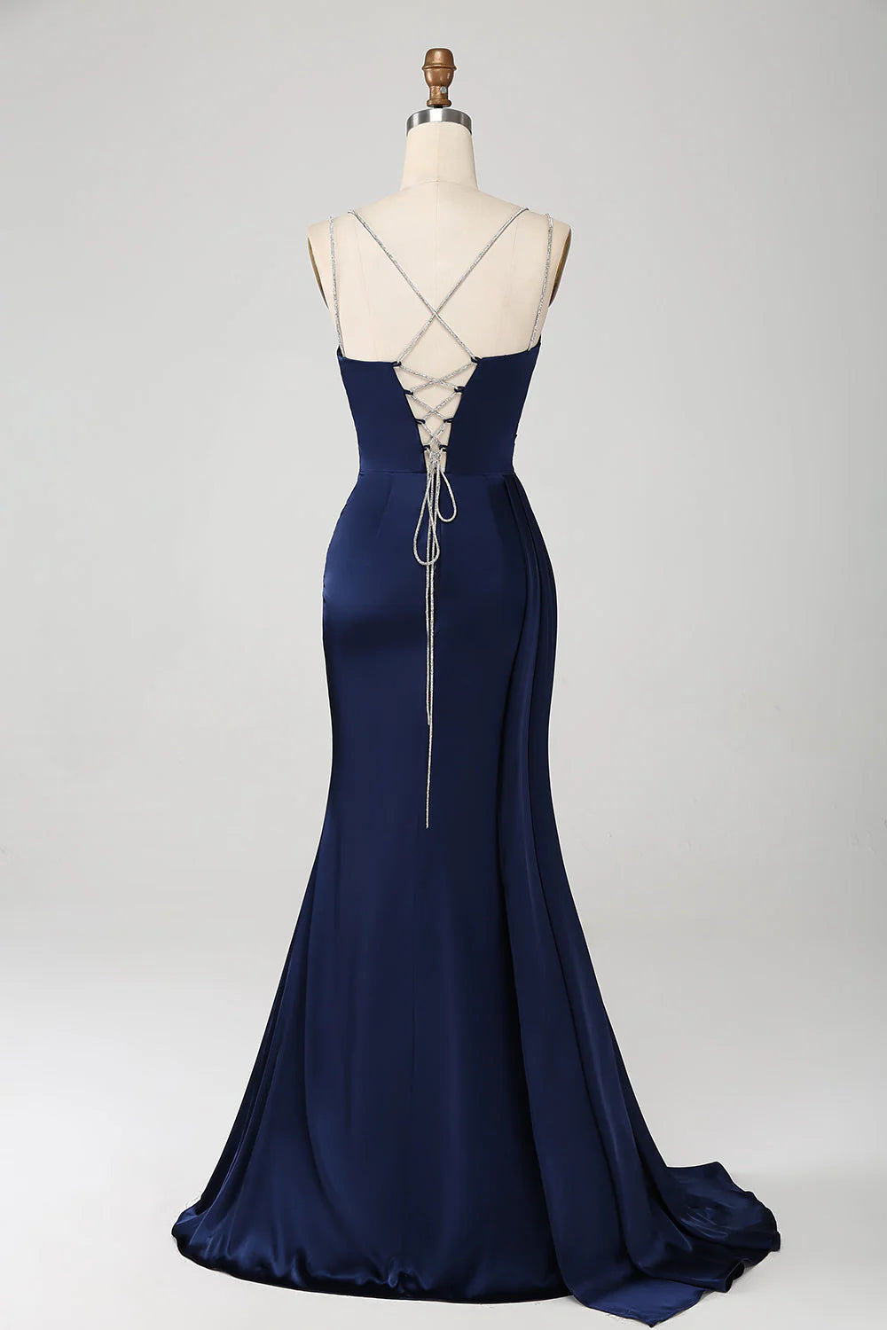 green emerald velvet dress Simple Navy Blue Mermaid Prom Dress Split Graduation Tight Long Dresse –  jkprom main image 1