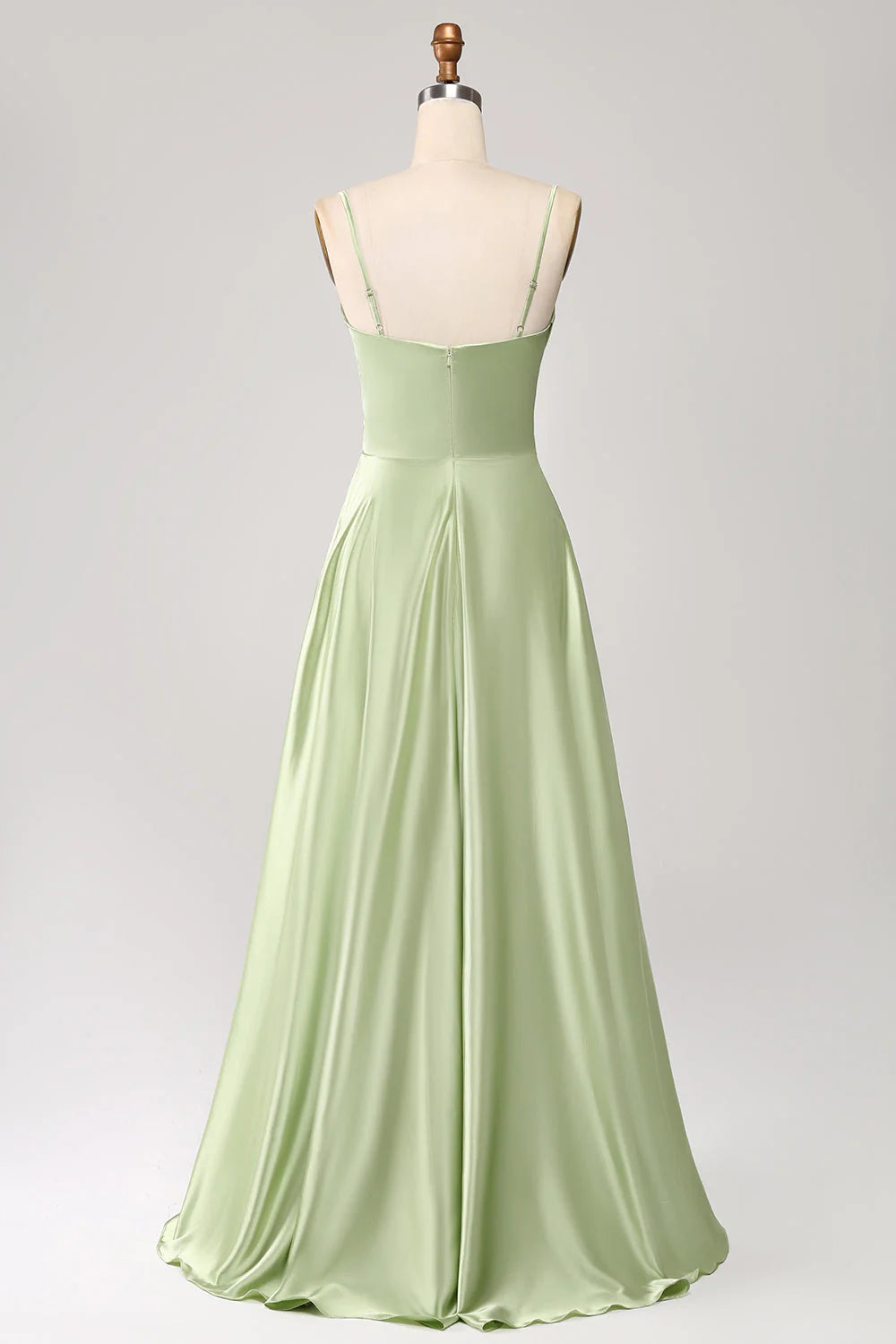 Dusty Sage A-line high neck satin long prom dress