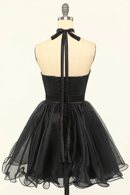 Black sheer short neckline Cocktail Dresses