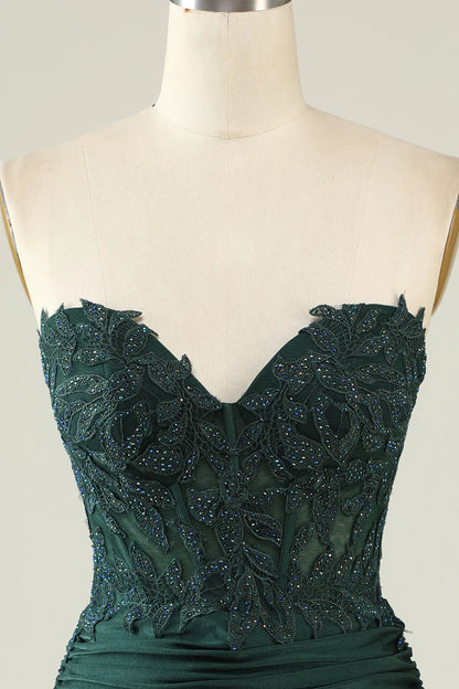 Dark green beaded strapless short Cocktail Dresses