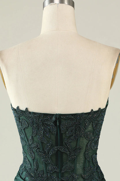 Dark green beaded strapless short Cocktail Dresses
