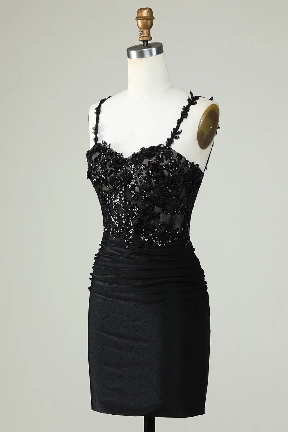 Tight thin shoulder straps black short style with stickers Cocktail Dresses