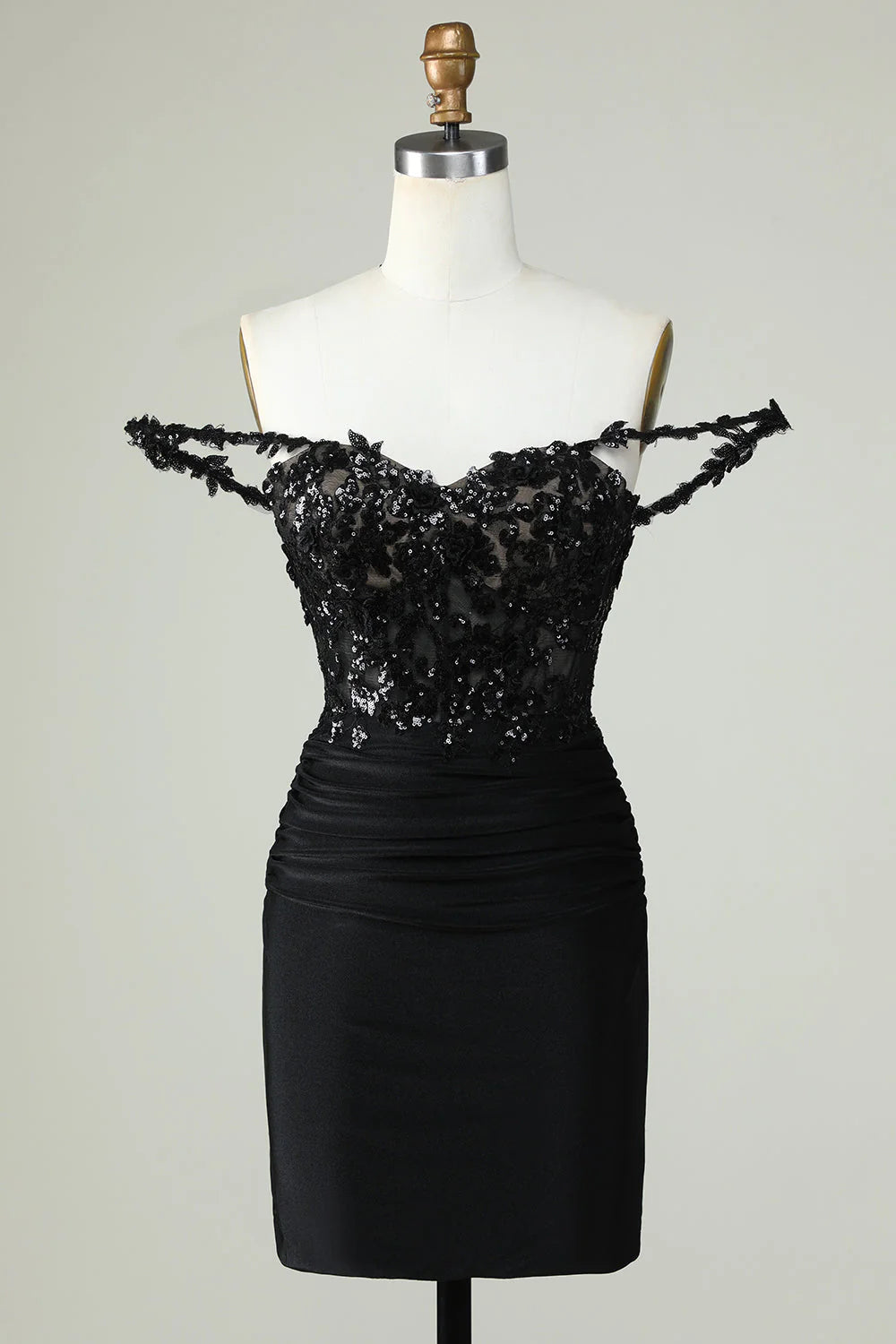 Tight thin shoulder straps black short style with stickers Cocktail Dresses