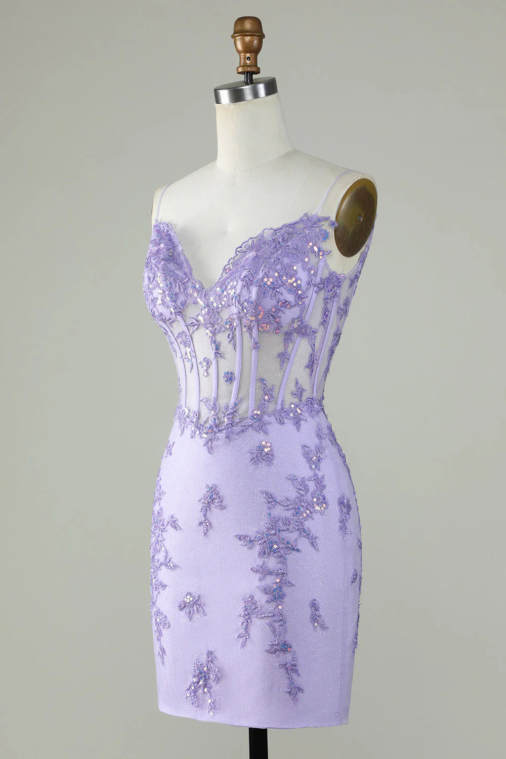 Bodycon thin shoulder straps purple tight fitting corset with stickers Cocktail Dresses