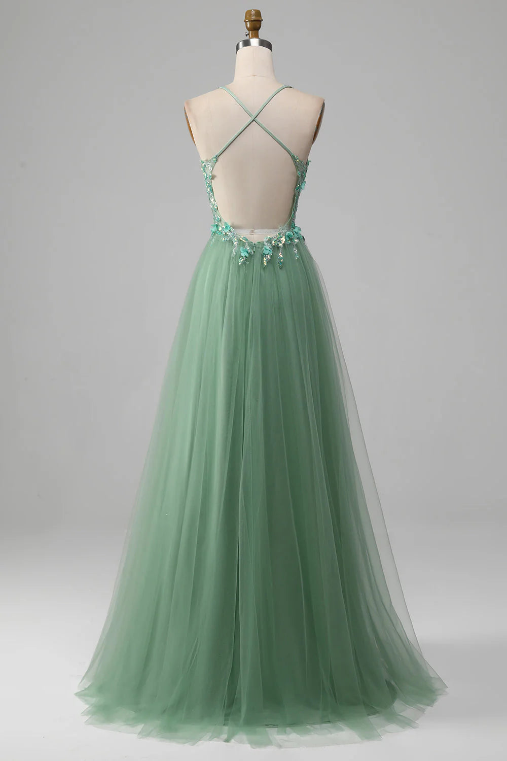 Bright green A-shaped thin shoulder strap tight fitting corset sticker prom dress