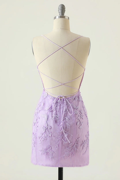 Purple sticker backless tight fitting Cocktail Dresses