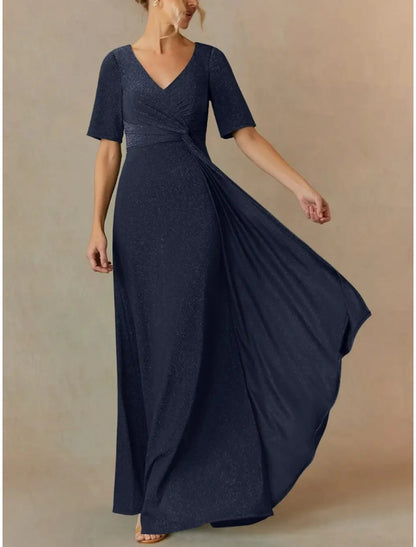 A-Line Chiffon Mother of the Bride Dress, V-Neck, Floor Length