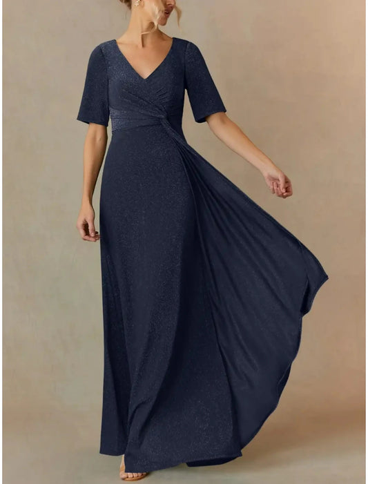 A-Line Chiffon Mother of the Bride Dress, V-Neck, Floor Length