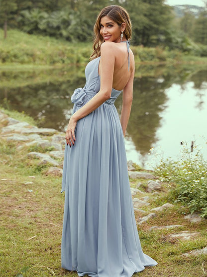 A-Line/Princess Chiffon Ruffles V-neck Sleeveless Sweep/Brush Train Bridesmaid Dresses