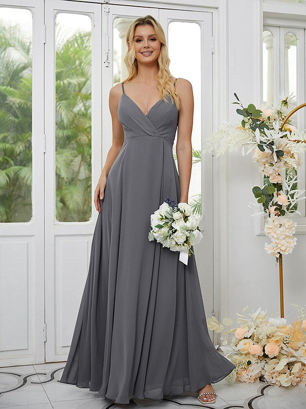 Sheath/Column Chiffon Ruched One-Shoulder Sleeveless Floor-Length Bridesmaid Dresses