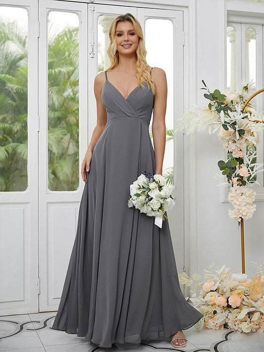 Sheath/Column Chiffon Ruched One-Shoulder Sleeveless Floor-Length Bridesmaid Dresses