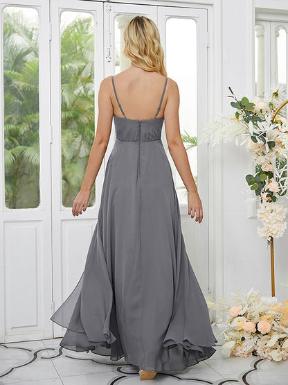 Sheath/Column Chiffon Ruched One-Shoulder Sleeveless Floor-Length Bridesmaid Dresses