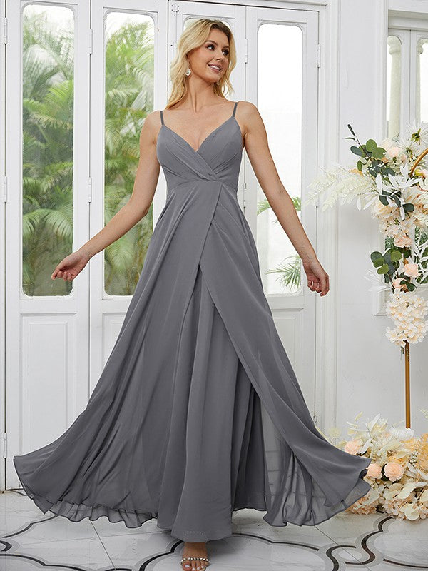 Sheath/Column Chiffon Ruched One-Shoulder Sleeveless Floor-Length Bridesmaid Dresses
