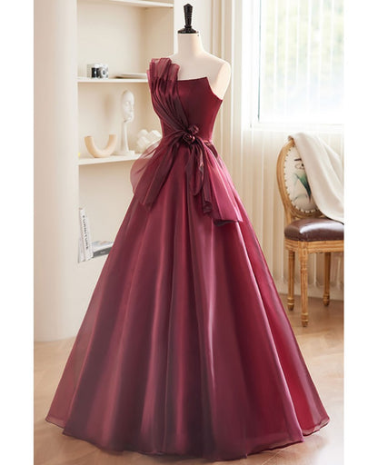 Charming wine red strapless and sleeveless bow ball dress, wine red A-line/princess backless and ground length evening dress