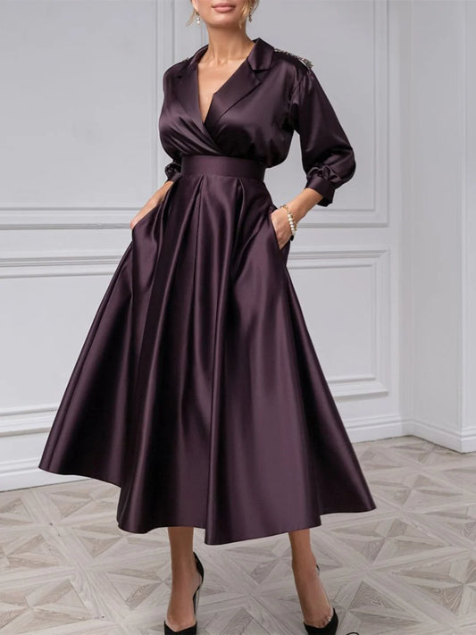 A-line/Princess V-neck 3/4 sleeve beaded mother of the bride dress