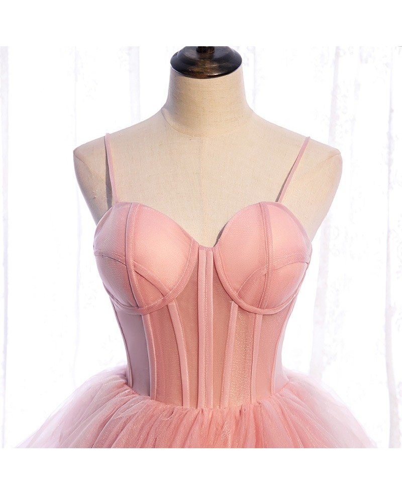 Simple/Simple Pink Tight Shoulder Strap Sleeveless Off the Shoulder Ball Dress Pink A-line Ruffle Edge Off the Back Long Evening Dress
