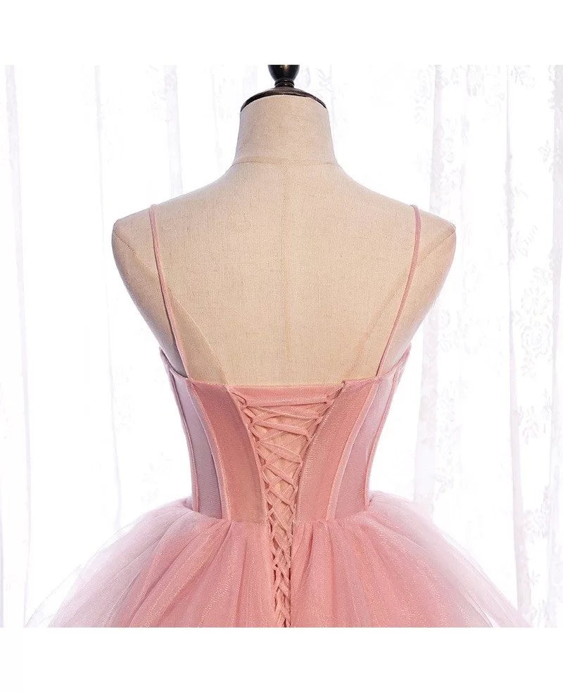 Simple/Simple Pink Tight Shoulder Strap Sleeveless Off the Shoulder Ball Dress Pink A-line Ruffle Edge Off the Back Long Evening Dress