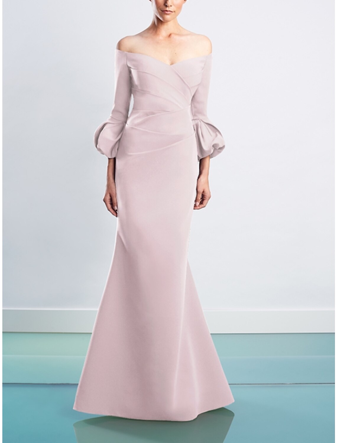 Sheath / Column Evening Gown Elegant Dress Fall Floor Length 3/4 Length Sleeve Off Shoulder Fall Wedding Reception Stretch Fabric with Ruched