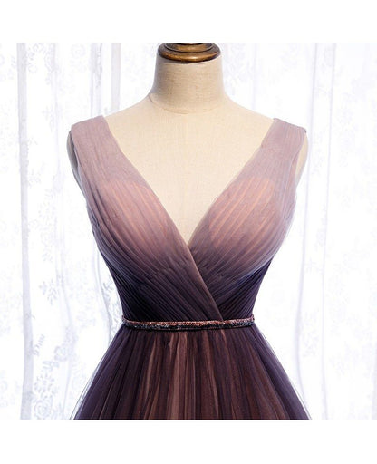 Unique/Beautiful Gradient Purple V-neck Sleeveless Belt Hanging Neck Long Evening Dress Gradient Purple Backless and Floor Long Evening Dress
