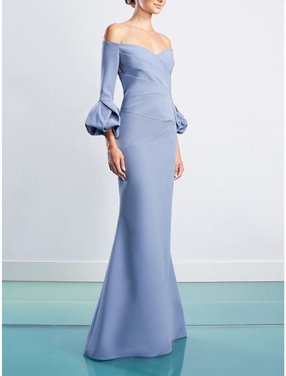 Sheath / Column Evening Gown Elegant Dress Fall Floor Length 3/4 Length Sleeve Off Shoulder Fall Wedding Reception Stretch Fabric with Ruched