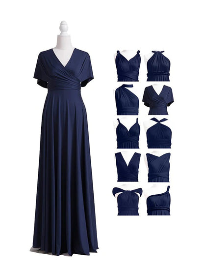 Sheath / Column Bridesmaid Dress V Neck Sleeveless Convertible Floor Length Spandex with Pleats / Solid Color