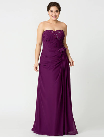 Sheath / Column Mother of the Bride Dress Formal Two Piece Wrap Included Strapless Floor Length Chiffon Glitter Lace Sleeveless yes with Lace Beading
