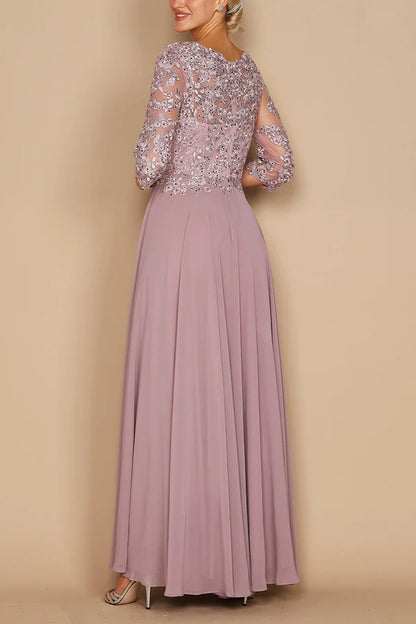 A-line V-neck lace decal 3/4 sleeve elegant mother of the bride dress
