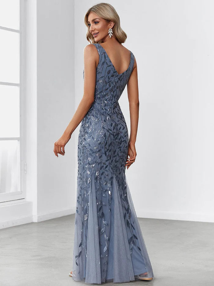 fishtail sequin dress New European and American women's sequin dress, one-shoulder halter neck, short in front and long in back, sexy party long dress, fishtail dress
