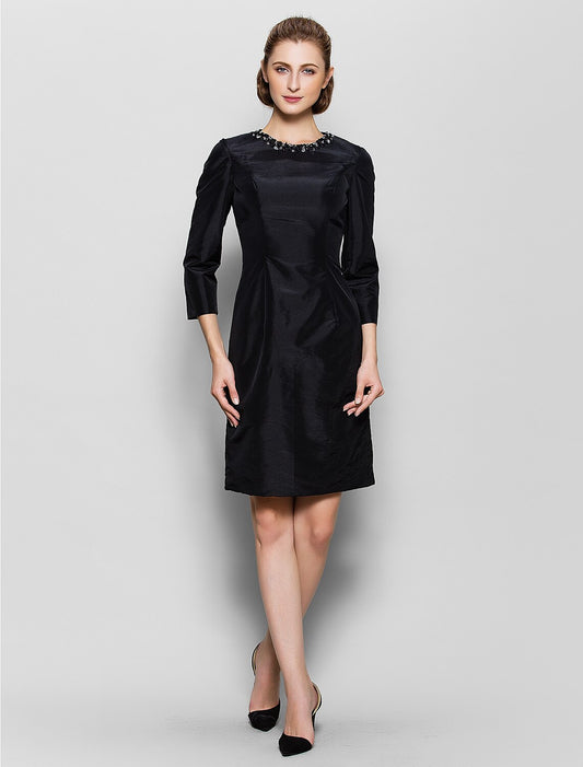 Sheath / Column Mother of the Bride Dress Little Black Dress Jewel Neck Knee Length Nylon Taffeta 3/4 Length Sleeve No with Beading