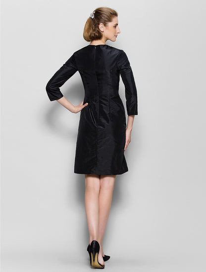 Sheath / Column Mother of the Bride Dress Little Black Dress Jewel Neck Knee Length Nylon Taffeta 3/4 Length Sleeve No with Beading