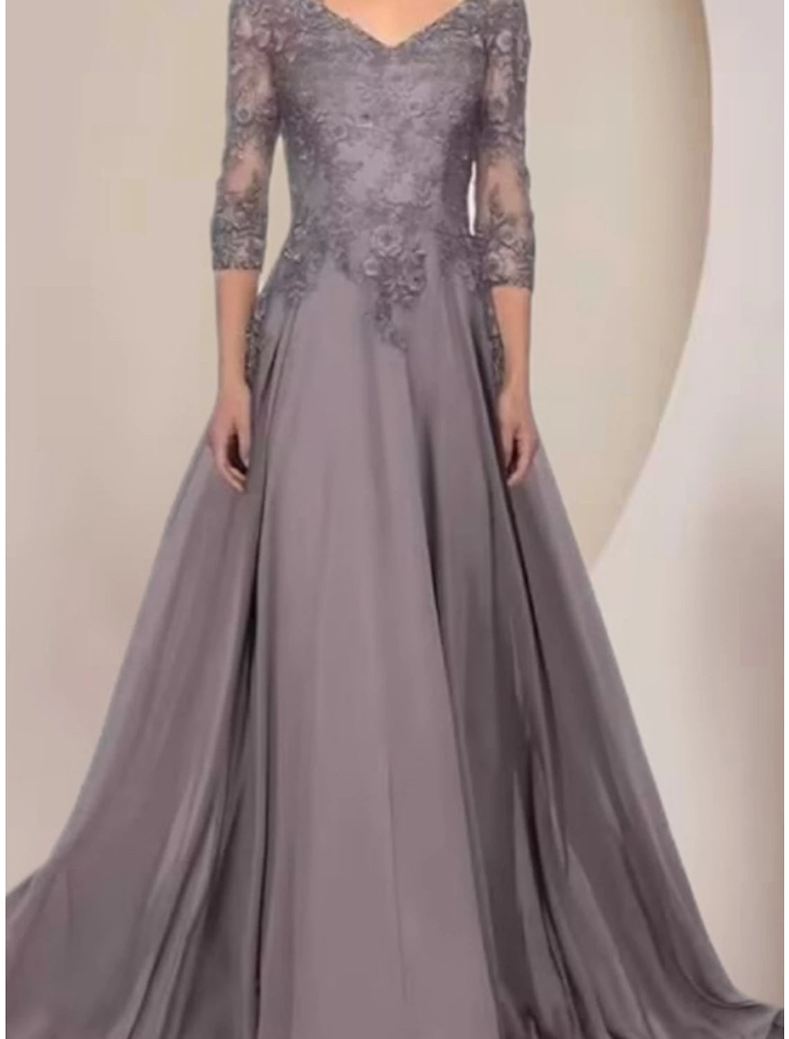 Elegant A-Line V-Neck Half Sleeve Floor Length Mother of the Bride Dress