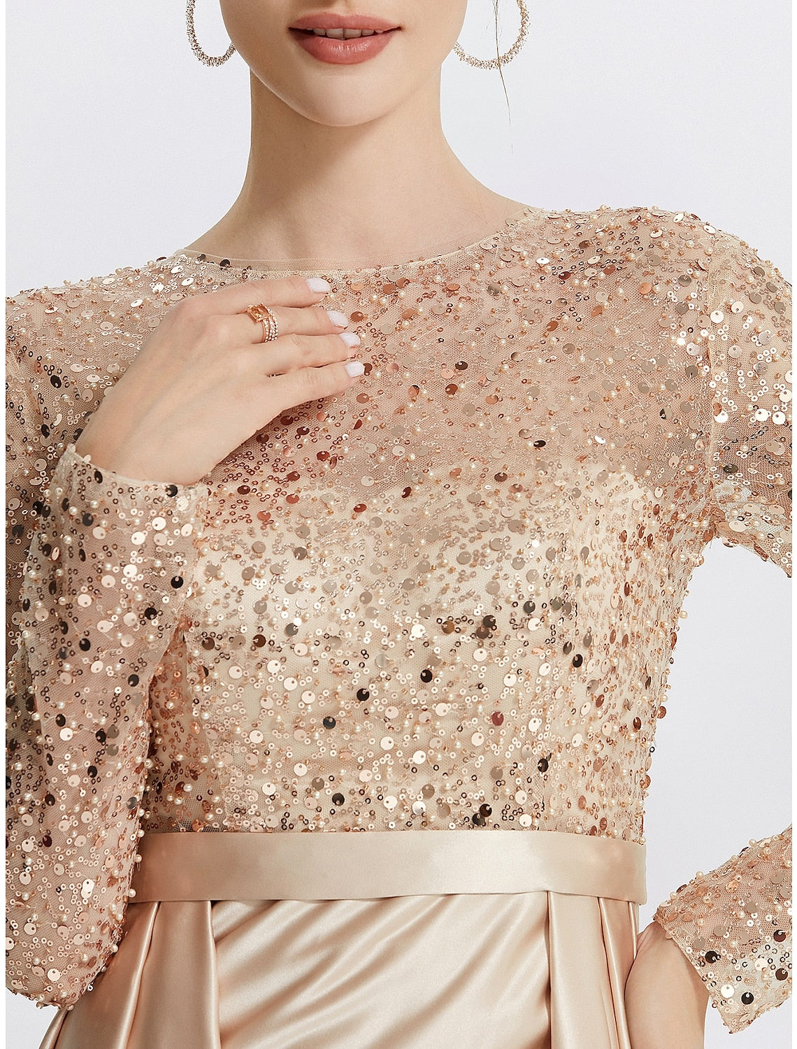 Mermaid / Trumpet Elegant Formal Evening Dress Jewel Neck Short Sleeve Sweep / Brush Train Lace with Ruched Ruffles Appliques