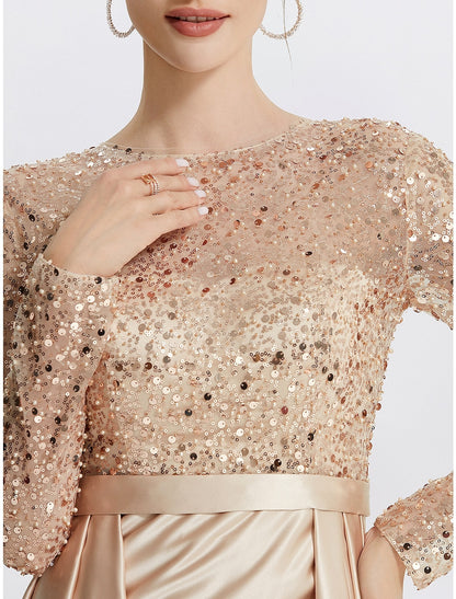 Mermaid / Trumpet Elegant Formal Evening Dress Jewel Neck Short Sleeve Sweep / Brush Train Lace with Ruched Ruffles Appliques