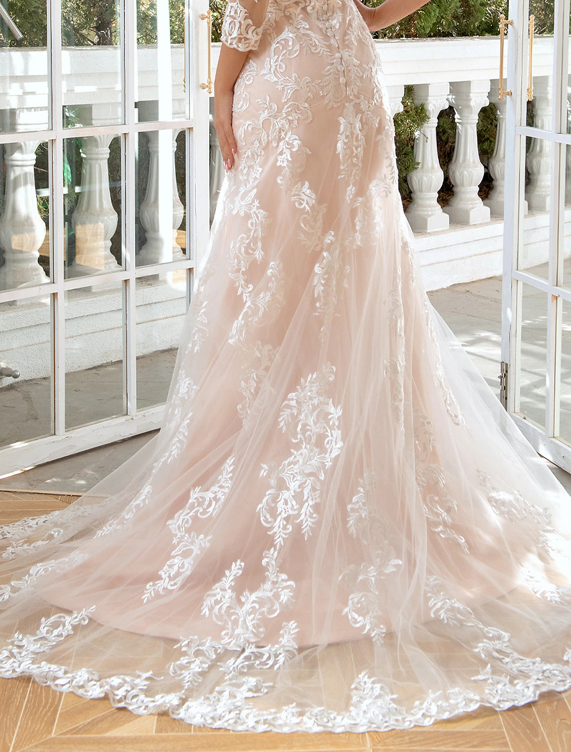 Engagement Formal Fall Wedding Dresses Mermaid / Trumpet Sweetheart Long Sleeve Sweep / Brush Train Lace Bridal Gowns With Appliques  Summer Wedding Party, Women‘s Clothing