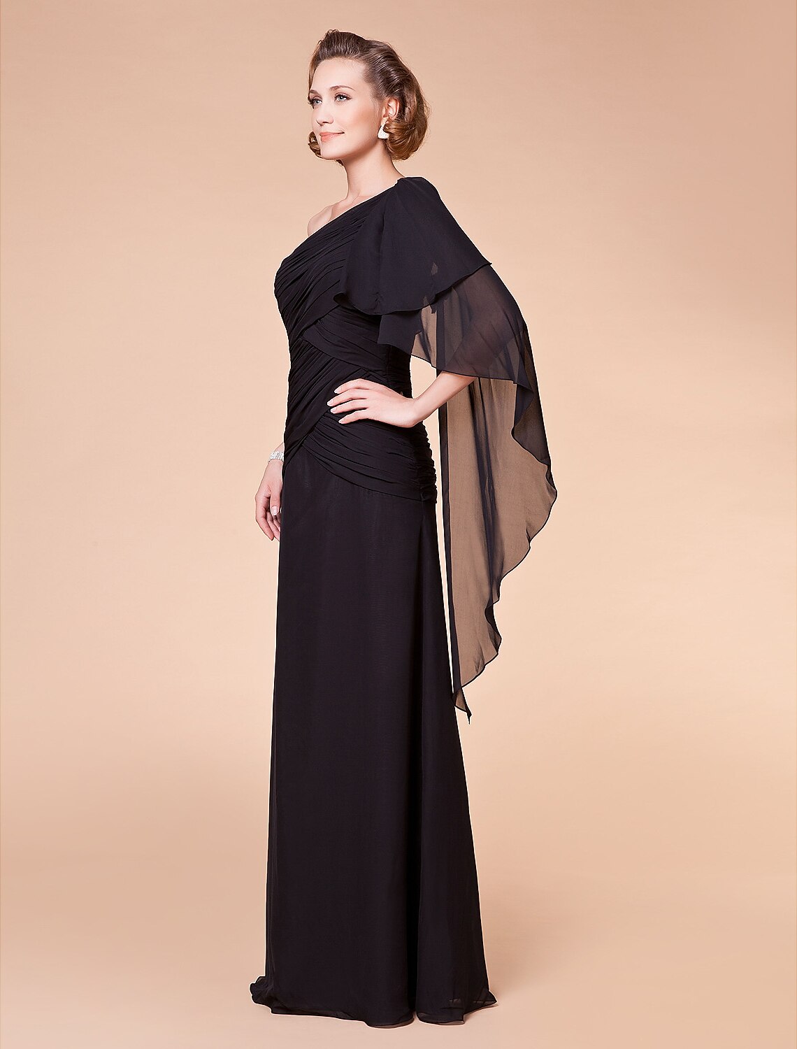 A-Line Mother of the Bride Dress Floral One Shoulder Floor Length Chiffon Sleeveless with Criss Cross Side Draping Flower