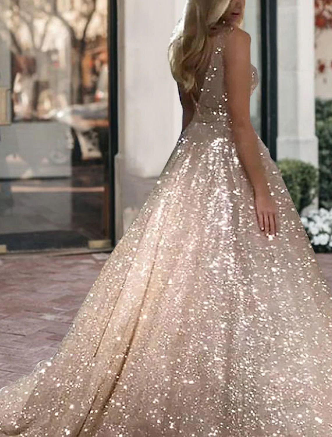 Ball Gown Glitter Prom Black Dress Luxurious Tulle Sparkly Dress For Wedding Party Quinceanera Sweep / Brush Train Sleeveless V Neck Tulle V Back with Sequin