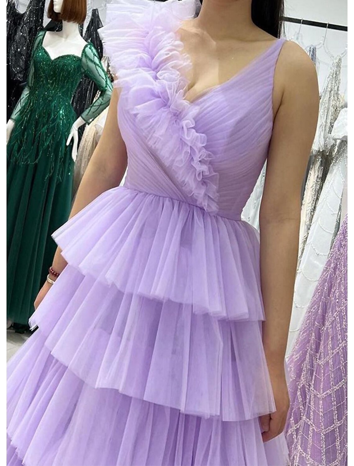 A-Line Prom Dresses Sparkle & Shine Dress Quinceanera Birthday Floor Length Sleeveless V Neck Tulle V Back with Ruched